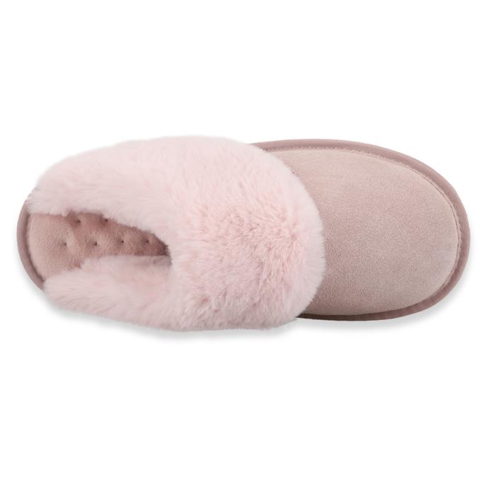 Isotoner® Ladies Suede Mule Slipper With Fur Cuff Pink Extra Image 4